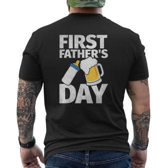 Mens First Father's Day Beer Baby Bottle Dad Daddy Mens Back Print T-shirt | Mazezy