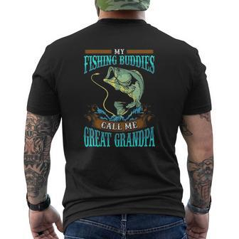 Mens My Fishing Buddies Call Me Great Grandpa Fathers Day Mens Back Print T-shirt | Mazezy CA