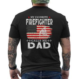 Mens My Favorite Firefighter Calls Me Dad Father's Day Mens Back Print T-shirt | Mazezy