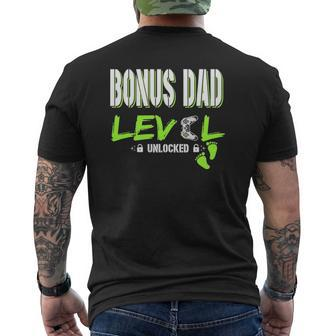 Mens Gaming Bonus Dad Level Unlocked Gamer Leveled Up Father's Mens Back Print T-shirt | Mazezy
