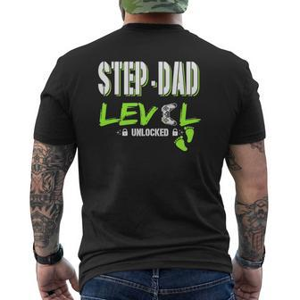 Mens Gaming Step-Dad Level Unlocked Gamer Leveled Up Father's Day Mens Back Print T-shirt | Mazezy