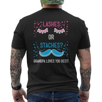 Mens Gender Reveal Staches Or Lashes Grandpa Loves You Mens Back Print T-shirt | Mazezy