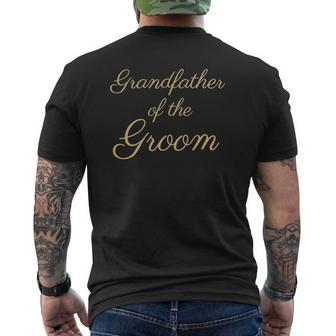 Mens Grandfather Of The Groom Gold Script Font Wedding Mens Back Print T-shirt | Mazezy