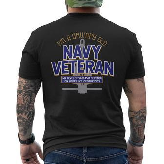 Mens Im A Grumpy Navy Veteran I Level Of Sarcasm Mens Back Print T-shirt - Thegiftio