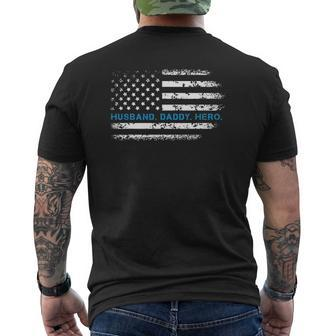 Mens Husband Daddy Hero Thin Blue Line Police Support Father Mens Back Print T-shirt | Mazezy DE