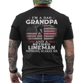 Mens I'm Dad Grandpa Retired Lineman Nothing Scares Me Us Flag T-Shirt Mens Back Print T-shirt - Thegiftio UK