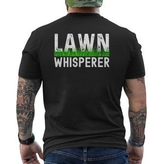 Mens Lawn Whisperer Retro Lawn Mowing Landscaping Grass Mower Dad Mens Back Print T-shirt | Mazezy