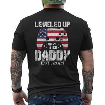 Mens Leveled Up To Daddy Est 2021 Dad Level Unlocked Mens Back Print T-shirt | Mazezy