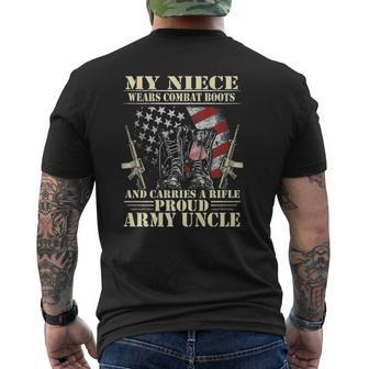 Mens My Niece Wears Combat Boots Proud Army Uncle Veteran Mens Back Print T-shirt | Mazezy