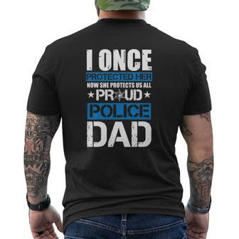 Mens I Once Protected Her Now She Protects Us Proud Police Dad Mens Back Print T-shirt | Mazezy