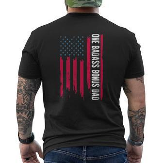Mens One Badass Bonus Dad American Flag Father's Day Mens Back Print T-shirt | Mazezy