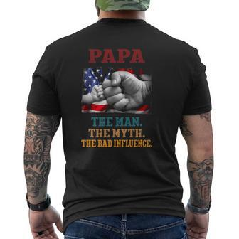 Mens Papa The Man The Myth The Bad Influence Vintage Usa Flag Mens Back Print T-shirt | Mazezy