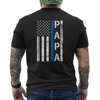 Mens Papa Thin Blue Line American Flag Police Dad Mens Back Print T-shirt | Mazezy