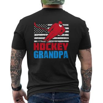 Mens Patriotic American Flag Usa Ice Hockey Grandpa Mens Back Print T-shirt | Mazezy