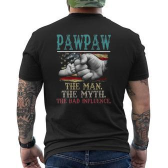 Mens Pawpaw The Man The Myth The Bad Influence American Flag Mens Back Print T-shirt | Mazezy