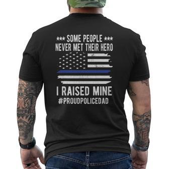 Mens Some People Never Met Their Hero Blue Line Police Dad Cop Mens Back Print T-shirt | Mazezy