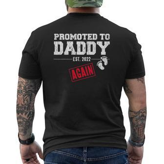 Mens Promoted To Daddy Again 2022 Dad Pregnancy Announcement Mens Back Print T-shirt | Mazezy