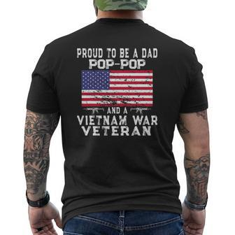 Mens Proud Dad Pop-Pop Vietnam War Veteran Retro Us Flag Grandpa Mens Back Print T-shirt | Mazezy