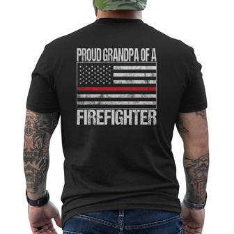 Mens Proud Grandpa Of A Firefighter Fireman Support Red Line Flag Mens Back Print T-shirt | Mazezy CA