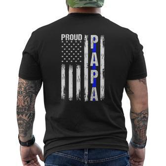 Mens Proud Papa American Flag Thin Blue Line Police Grandpa Mens Back Print T-shirt | Mazezy