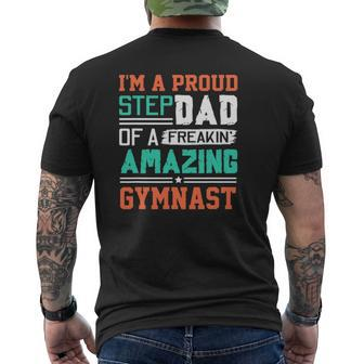 Mens Proud Stepdad Of A Freakin' Awesome Gymnast Stepfather Mens Back Print T-shirt | Mazezy