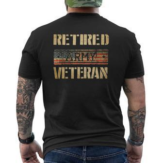 Mens Retired Army Veteran American Flag Mens Back Print T-shirt | Mazezy