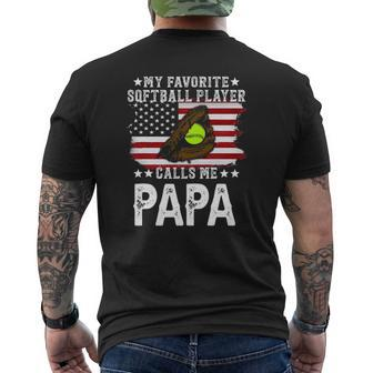 Mens Softball Papa My Favorite Softball Player Calls Me Papa Mens Back Print T-shirt | Mazezy
