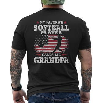 Mens Softball Player Calls Me Grandpa Usa Flag Mens Back Print T-shirt | Mazezy