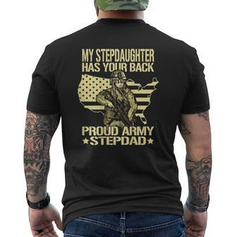 Mens My Stepdaughter Has Your Back Proud Army Stepdad Dad Mens Back Print T-shirt | Mazezy