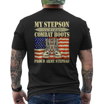Mens My Stepson Wears Combat Boots Military Proud Army Stepdad Mens Back Print T-shirt | Mazezy UK