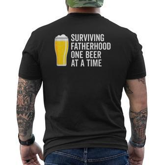 Mens Surviving Fatherhood One Beer At A Time Cool Fathers Day Mens Back Print T-shirt | Mazezy