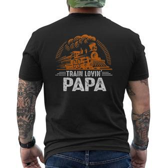 Mens Train Lovin' Papa Papa Daddy Train Railroad Father's Day Mens Back Print T-shirt | Mazezy