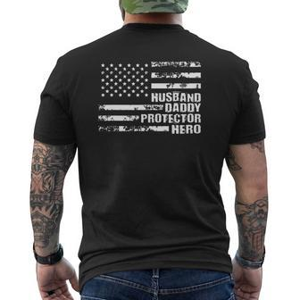 Mens Us American Flag For Husband Daddy Protector Hero Mens Back Print T-shirt | Mazezy