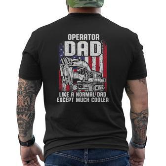 Mens Us Flag Heavy Equipment Excavator Operator Dad Mens Back Print T-shirt | Mazezy