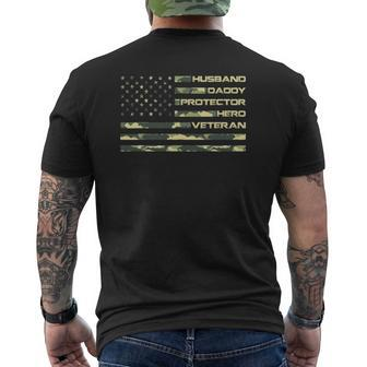Mens Veteran Husband Daddy Protector Hero Fathers Day Flag Mens Back Print T-shirt | Mazezy