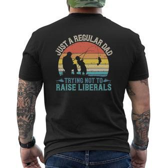 Mens Vintage Fishing Regular Dad Trying Not To Raise Liberals Mens Back Print T-shirt | Mazezy DE