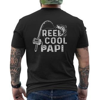 Mens Vintage Reel Cool Papi Fishing Dad Grandpa Fathers Day Mens Back Print T-shirt | Mazezy