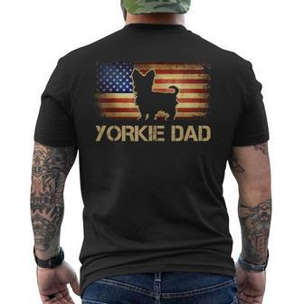 Mens Yorkie Dad Vintage American Flag Patriotic Yorkshire Terrier Mens Back Print T-shirt - Thegiftio UK