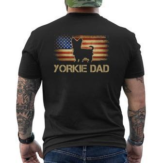 Mens Yorkie Dad Vintage American Flag Patriotic Yorkshire Terrier Mens Back Print T-shirt | Mazezy