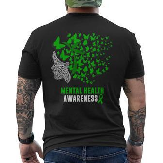 Mental Health Awareness Butterflies Green Ribbon Girl Men's T-shirt Back Print | Mazezy CA