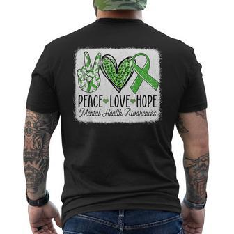 Mental Health Awareness Peace Love Hope Support Green Ribbon Men's T-shirt Back Print - Seseable
