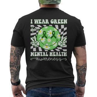 Mental Health Awareness Smile Hippie Checkered Green Ribbon Men's T-shirt Back Print - Seseable