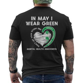 Mental Health May Wear Green Semicolon Depression Awareness Men's T-shirt Back Print - Monsterry CA