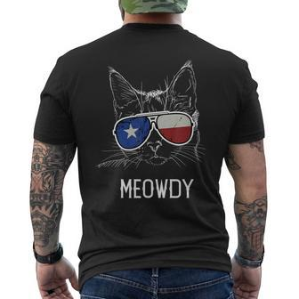 Meowdy Cat Meme Texas Sunglasses With Tx Flag Men's T-shirt Back Print - Monsterry CA