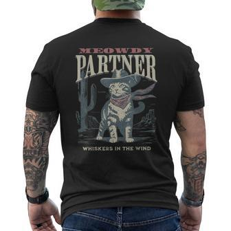Meowdy Partner Cowboy Cat Country Western Cat Men's T-shirt Back Print - Monsterry CA