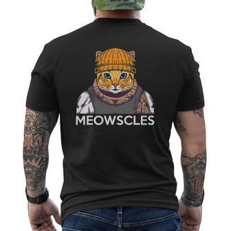 Meowscles Muscles Gym Sport Fitness Lifting Kitty Cat Lover Mens Back Print T-shirt | Mazezy
