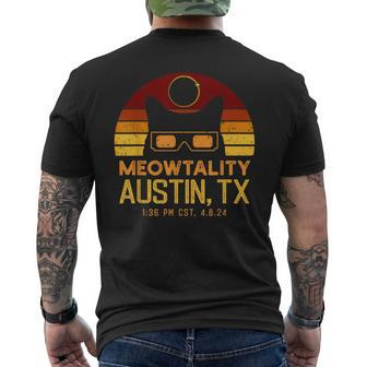 Meowtality Solar Eclipse 2024 Black Cat Austin Texas Men's T-shirt Back Print - Monsterry