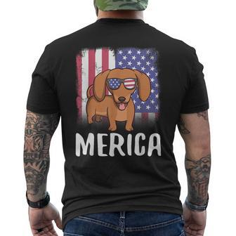 Merica Dachshund Dog Usa American Flag 4Th Of July Patriotic Men's T-shirt Back Print - Monsterry CA