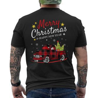 Merry Christmas Buffalo Truck Snowman Tree Red Plaid Xmas Mens Back Print T-shirt - Seseable
