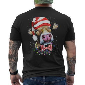 Merry Christmas Cow Santa Hat Christmas Lights Xmas Mens Back Print T-shirt - Thegiftio UK
